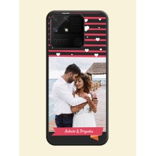 White Color Love Symbols with Pink Lines Pattern on Space Black Custom Soft Matte Phone Cases - Realme Narzo 50A