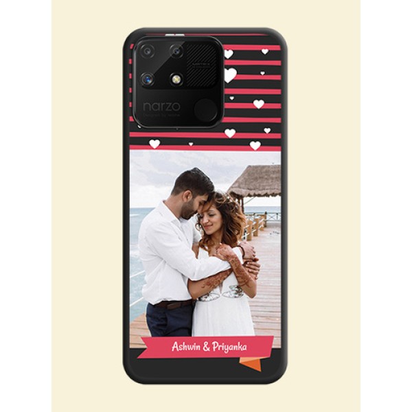 White Color Love Symbols with Pink Lines Pattern on Space Black Custom Soft Matte Phone Cases - Realme Narzo 50A White Color Love Symbols with Pink Lines Pattern on Space Black Custom Soft Matte Phone Cases - Realme Narzo 50A