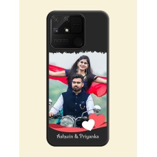 Pin Color Love Shaped Ribbon Design with Text on Space Black Custom Soft Matte Phone Back Cover - Realme Narzo 50A