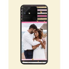Multicolor Lines and Golden Love Symbols Design on Photo on Space Black Soft Matte Mobile Cover - Realme Narzo 50A