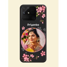 Round Image with Pink Color Floral Design on Photo on Space Black Soft Matte Back Cover - Realme Narzo 50A
