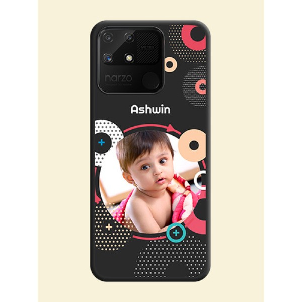 Multicoloured Round Image on Personalised Space Black Soft Matte Cases - Realme Narzo 50A Multicoloured Round Image on Personalised Space Black Soft Matte Cases - Realme Narzo 50A
