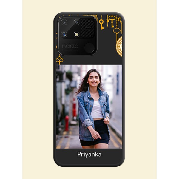 Decorative Design with Text on Space Black Custom Soft Matte Back Cover - Realme Narzo 50A Decorative Design with Text on Space Black Custom Soft Matte Back Cover - Realme Narzo 50A
