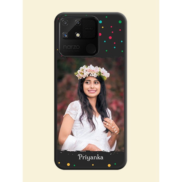Multicolor Dotted Pattern with Text on Space Black Custom Soft Matte Phone Back Cover - Realme Narzo 50A Multicolor Dotted Pattern with Text on Space Black Custom Soft Matte Phone Back Cover - Realme Narzo 50A
