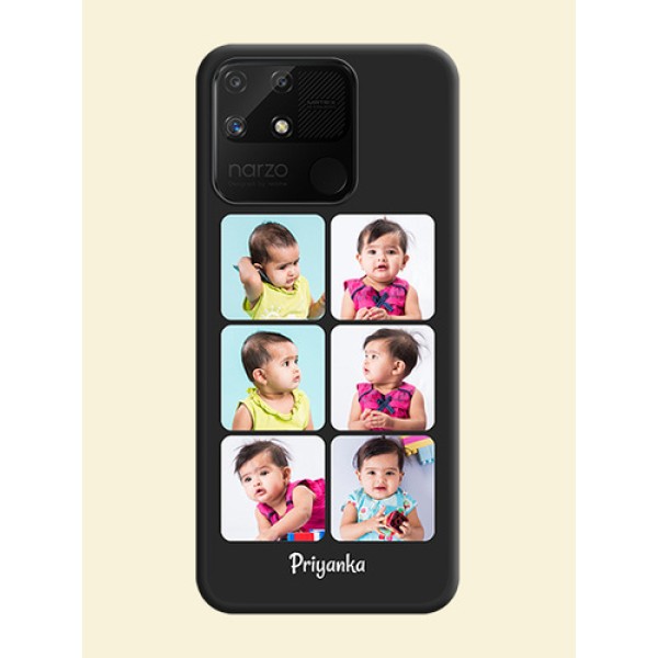 Floral Art with 6 Image Holder on Photo on Space Black Soft Matte Mobile Case - Realme Narzo 50A