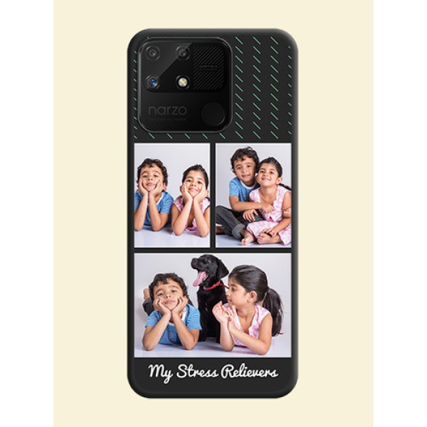 Cross Dotted Pattern with 2 Image Holder on Personalised Space Black Soft Matte Cases - Realme Narzo 50A Cross Dotted Pattern with 2 Image Holder on Personalised Space Black Soft Matte Cases - Realme Narzo 50A