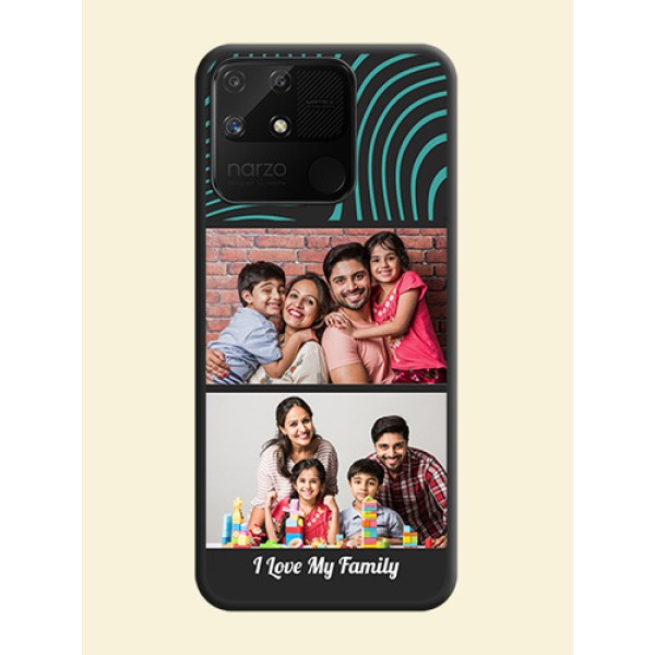 Wave Pattern with 2 Image Holder on Space Black Personalized Soft Matte Phone Covers - Realme Narzo 50A Wave Pattern with 2 Image Holder on Space Black Personalized Soft Matte Phone Covers - Realme Narzo 50A