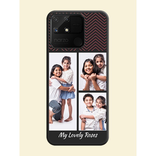 Wave Pattern with 3 Image Holder on Space Black Custom Soft Matte Back Cover - Realme Narzo 50A Wave Pattern with 3 Image Holder on Space Black Custom Soft Matte Back Cover - Realme Narzo 50A