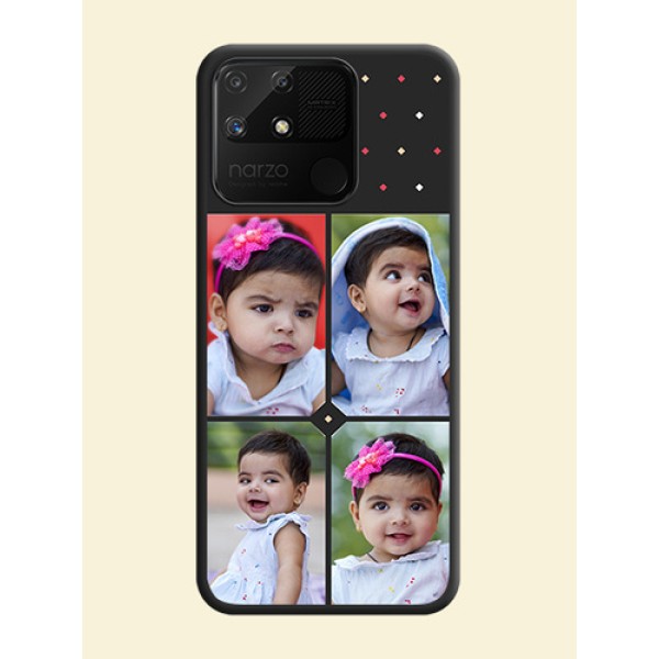 Multicolor Dotted Pattern with 4 Image Holder on Space Black Custom Soft Matte Phone Cases - Realme Narzo 50A Multicolor Dotted Pattern with 4 Image Holder on Space Black Custom Soft Matte Phone Cases - Realme Narzo 50A