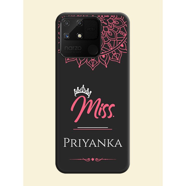 Mrs Name with Floral Design on Space Black Personalized Soft Matte Phone Covers - Realme Narzo 50A Mrs Name with Floral Design on Space Black Personalized Soft Matte Phone Covers - Realme Narzo 50A