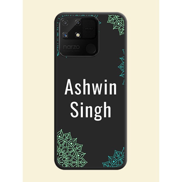 Your Name with Floral Design on Space Black Custom Soft Matte Back Cover - Realme Narzo 50A Your Name with Floral Design on Space Black Custom Soft Matte Back Cover - Realme Narzo 50A