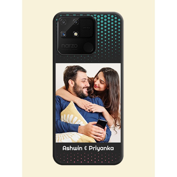 Faded Dots with Grunge Photo Frame and Text on Space Black Custom Soft Matte Phone Cases - Realme Narzo 50A Faded Dots with Grunge Photo Frame and Text on Space Black Custom Soft Matte Phone Cases - Realme Narzo 50A