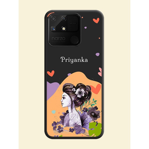 Namecase For Her With Fancy Lady Image On Space Black Personalized Soft Matte Phone Covers -Realme Narzo 50A