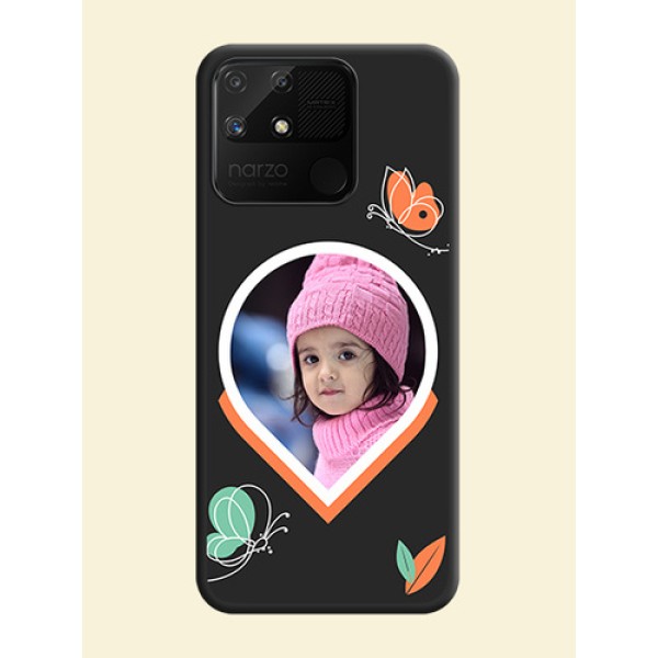Upload Pic With Simple Butterly Design On Space Black Personalized Soft Matte Phone Covers -Realme Narzo 50A Upload Pic With Simple Butterly Design On Space Black Personalized Soft Matte Phone Covers -Realme Narzo 50A