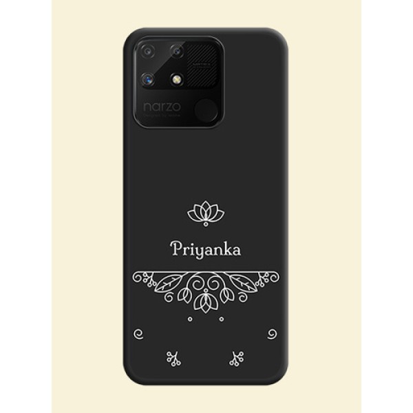 Lotus Garden Custom Text On Space Black Personalized Soft Matte Phone Covers -Realme Narzo 50A Lotus Garden Custom Text On Space Black Personalized Soft Matte Phone Covers -Realme Narzo 50A