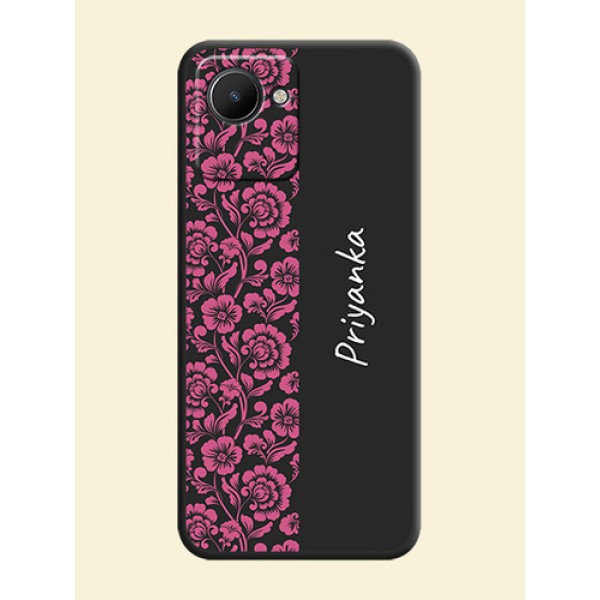 Pink Floral Pattern Design With Custom Text On Space Black Personalized Soft Matte Phone Covers -Realme Narzo 50I Prime Pink Floral Pattern Design With Custom Text On Space Black Personalized Soft Matte Phone Covers -Realme Narzo 50I Prime