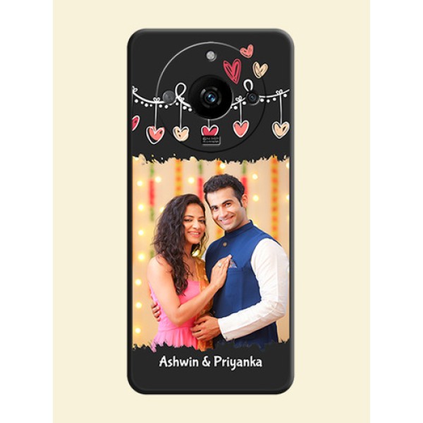 Pink Love Hangings with Name on Space Black Custom Soft Matte Phone Cases - Realme Narzo 60 5G Pink Love Hangings with Name on Space Black Custom Soft Matte Phone Cases - Realme Narzo 60 5G