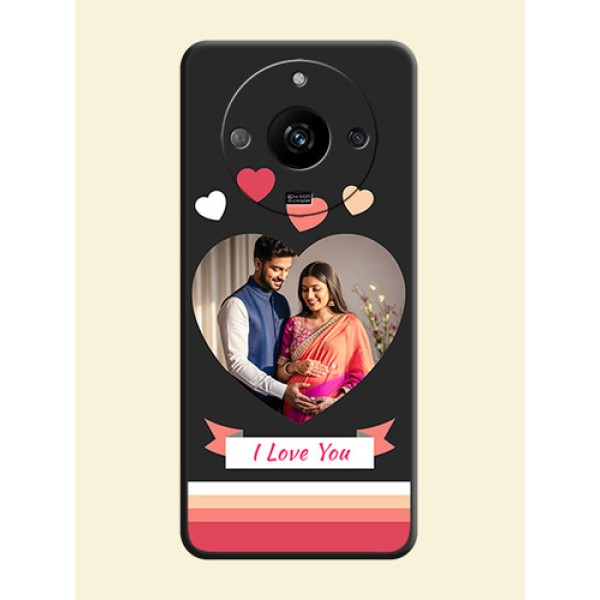 Love Shaped Photo with Colorful Stripes on Personalised Space Black Soft Matte Cases - Realme Narzo 60 5G Love Shaped Photo with Colorful Stripes on Personalised Space Black Soft Matte Cases - Realme Narzo 60 5G
