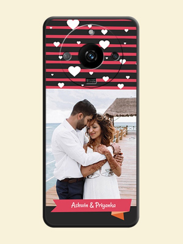 White Color Love Symbols with Pink Lines Pattern on Space Black Custom Soft Matte Phone Cases - Realme Narzo 60 5G