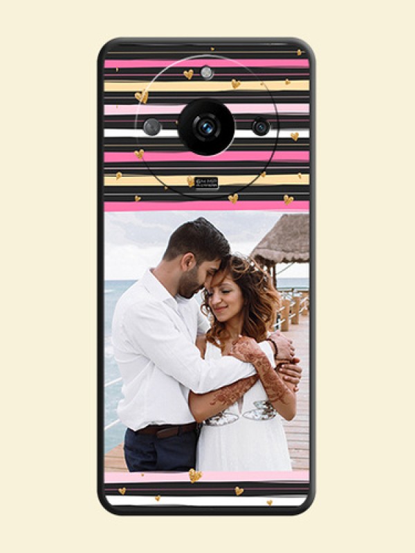 Multicolor Lines and Golden Love Symbols Design - Photo on Space Black Soft Matte Mobile Cover - Realme Narzo 60 5G