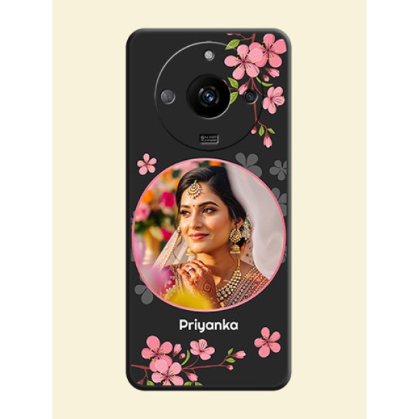 Round Image with Pink Color Floral Design - Photo on Space Black Soft Matte Back Cover - Realme Narzo 60 5G Round Image with Pink Color Floral Design - Photo on Space Black Soft Matte Back Cover - Realme Narzo 60 5G
