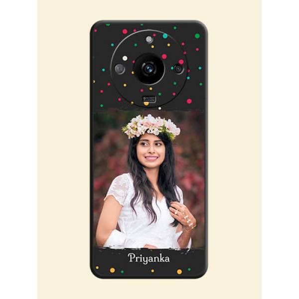 Multicolor Dotted Pattern with Text on Space Black Custom Soft Matte Phone Back Cover - Realme Narzo 60 5G Multicolor Dotted Pattern with Text on Space Black Custom Soft Matte Phone Back Cover - Realme Narzo 60 5G