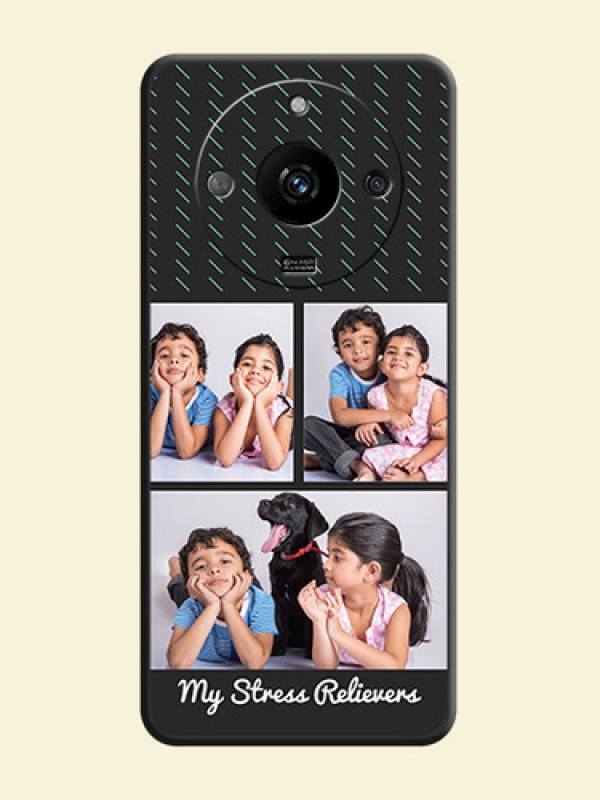 Cross Dotted Pattern with 2 Image Holder on Personalised Space Black Soft Matte Cases - Realme Narzo 60 5G