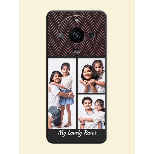 Wave Pattern with 3 Image Holder on Space Black Custom Soft Matte Back Cover - Realme Narzo 60 5G Wave Pattern with 3 Image Holder on Space Black Custom Soft Matte Back Cover - Realme Narzo 60 5G