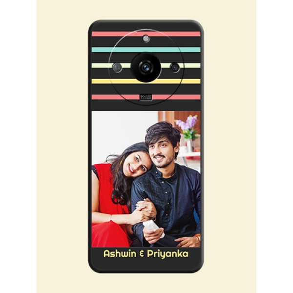 Color Stripes with Photo and Text - Photo on Space Black Soft Matte Mobile Case - Realme Narzo 60 5G Color Stripes with Photo and Text - Photo on Space Black Soft Matte Mobile Case - Realme Narzo 60 5G