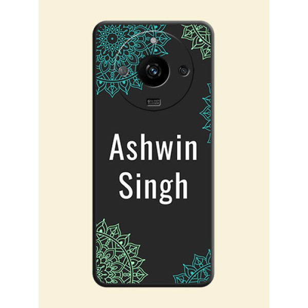 Your Name with Floral Design on Space Black Custom Soft Matte Back Cover - Realme Narzo 60 5G Your Name with Floral Design on Space Black Custom Soft Matte Back Cover - Realme Narzo 60 5G