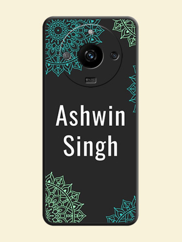 Your Name with Floral Design on Space Black Custom Soft Matte Back Cover - Realme Narzo 60 5G