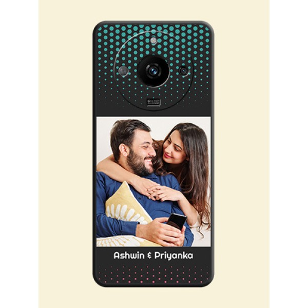 Faded Dots with Grunge Photo Frame and Text on Space Black Custom Soft Matte Phone Cases - Realme Narzo 60 5G Faded Dots with Grunge Photo Frame and Text on Space Black Custom Soft Matte Phone Cases - Realme Narzo 60 5G