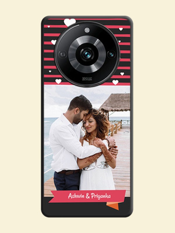 White Color Love Symbols with Pink Lines Pattern on Space Black Custom Soft Matte Phone Cases - Narzo 60 Pro 5G