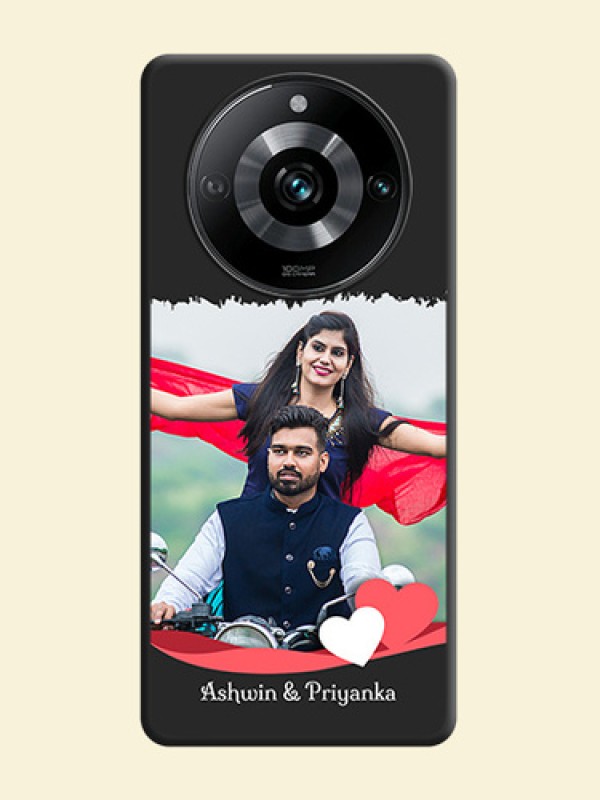 Pink Color Love Shaped Ribbon Design with Text on Space Black Custom Soft Matte Phone Back Cover - Narzo 60 Pro 5G