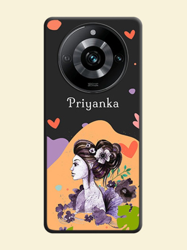 Namecase For Her With Fancy Lady Image On Space Black Personalized Soft Matte Phone Covers - Narzo 60 Pro 5G