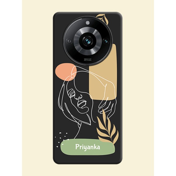 Custom Text With Line Art Of Women & Leaves Design On Space Black Personalized Soft Matte Phone Covers - Narzo 60 Pro 5G Custom Text With Line Art Of Women & Leaves Design On Space Black Personalized Soft Matte Phone Covers - Narzo 60 Pro 5G