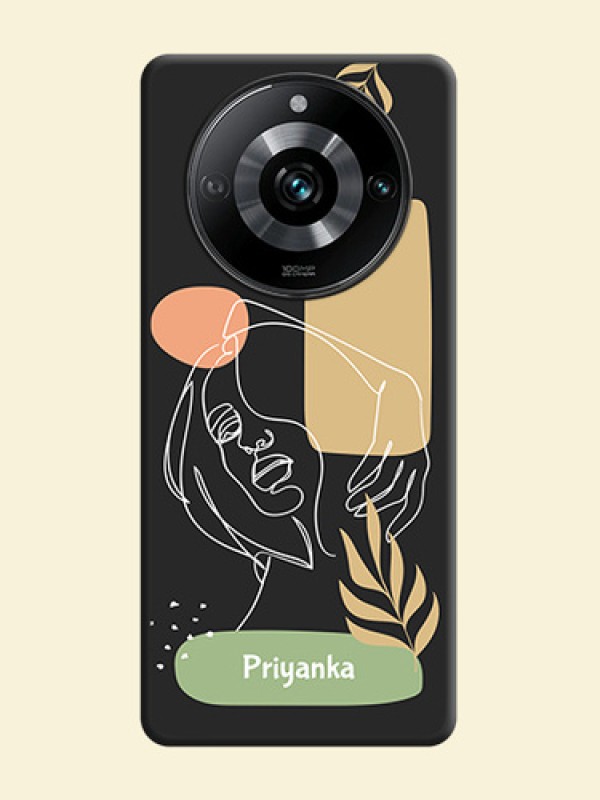 Custom Text With Line Art Of Women & Leaves Design On Space Black Personalized Soft Matte Phone Covers - Narzo 60 Pro 5G