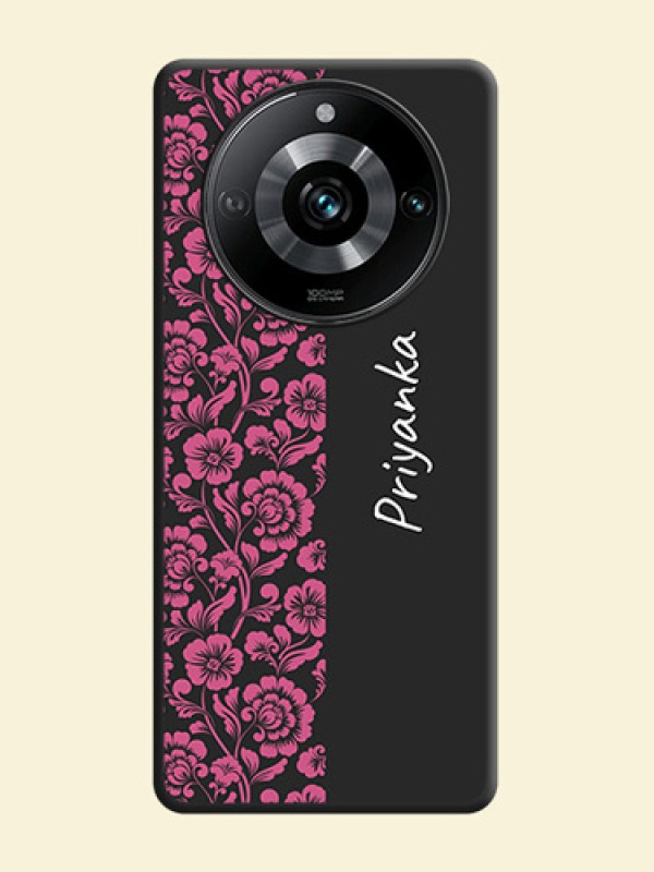 Pink Floral Pattern Design With Custom Text On Space Black Personalized Soft Matte Phone Covers - Narzo 60 Pro 5G