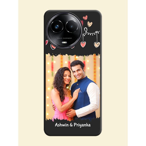 Pink Love Hangings with Name On Space Black Custom Soft Matte Mobile Back Cover - Narzo 60X 5G Pink Love Hangings with Name On Space Black Custom Soft Matte Mobile Back Cover - Narzo 60X 5G