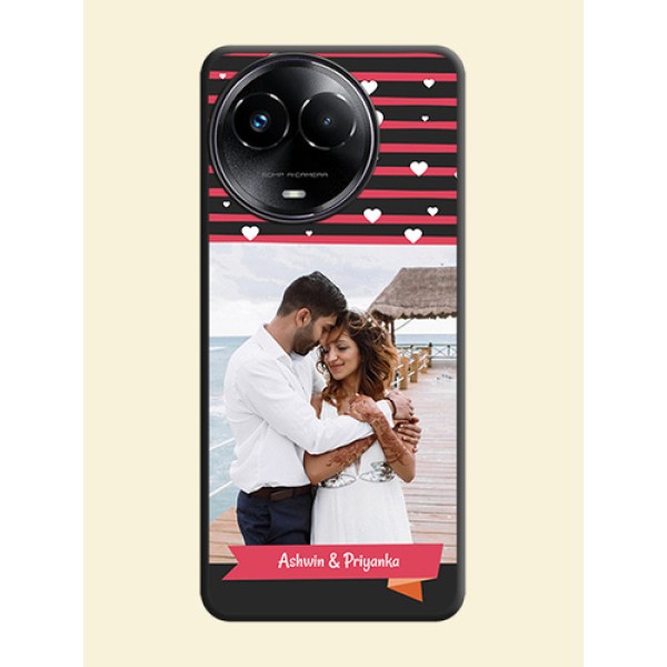 White Color Love Symbols with Pink Lines Pattern On Space Black Custom Soft Matte Mobile Back Cover - Narzo 60X 5G