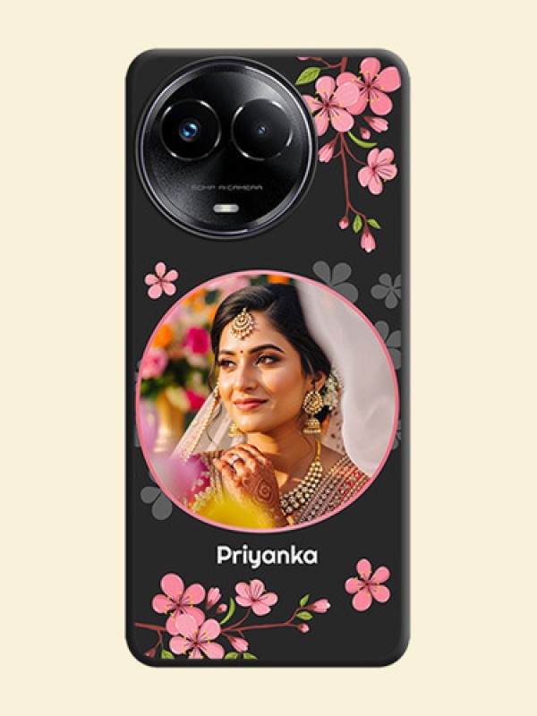 Round Image with Pink Color Floral Design on Photo On Space Black Custom Soft Matte Mobile Back Cover - Narzo 60X 5G