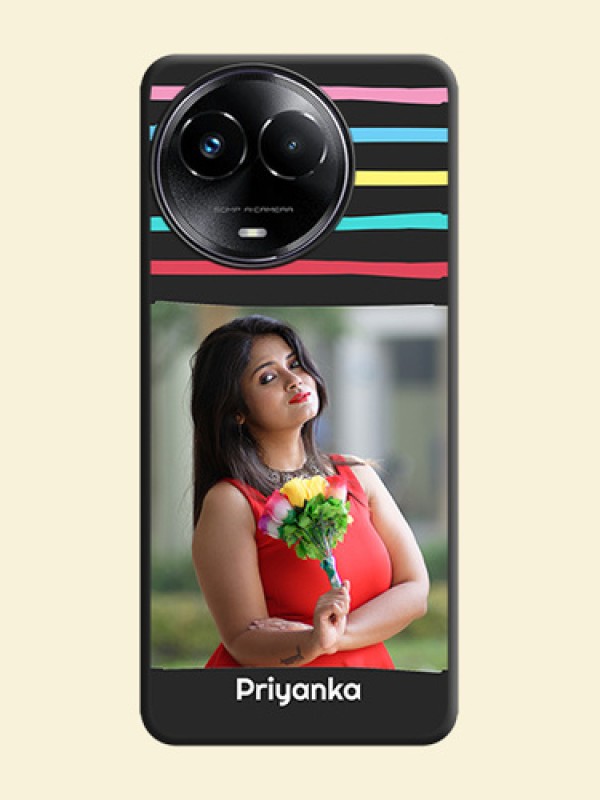 Multicolor Lines with Image On Space Black Custom Soft Matte Mobile Back Cover - Narzo 60X 5G
