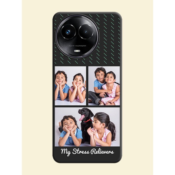 Cross Dotted Pattern with 2 Image Holder On Space Black Custom Soft Matte Mobile Back Cover - Narzo 60X 5G Cross Dotted Pattern with 2 Image Holder On Space Black Custom Soft Matte Mobile Back Cover - Narzo 60X 5G