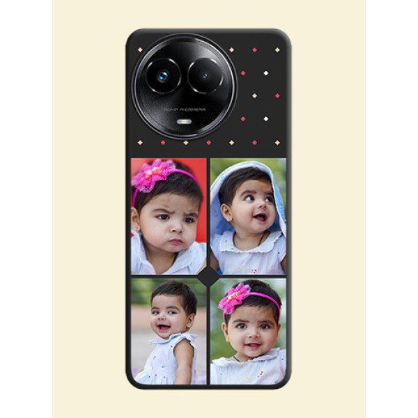 Multicolor Dotted Pattern with 4 Image Holder On Space Black Custom Soft Matte Mobile Back Cover - Narzo 60X 5G Multicolor Dotted Pattern with 4 Image Holder On Space Black Custom Soft Matte Mobile Back Cover - Narzo 60X 5G