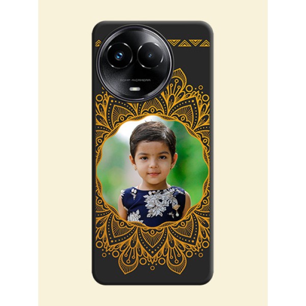 Round Image with Floral Design On Space Black Custom Soft Matte Mobile Back Cover - Narzo 60X 5G Round Image with Floral Design On Space Black Custom Soft Matte Mobile Back Cover - Narzo 60X 5G