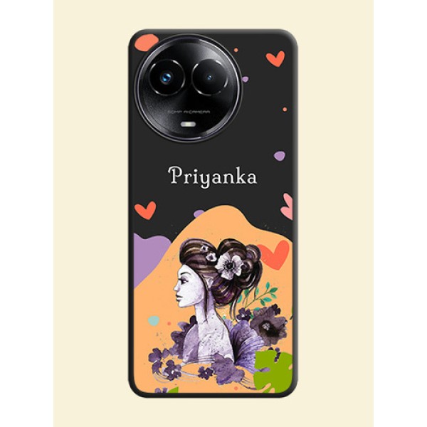 Namecase For Her With Fancy Lady Image On Space Black Custom Soft Matte Mobile Back Cover - Narzo 60X 5G Namecase For Her With Fancy Lady Image On Space Black Custom Soft Matte Mobile Back Cover - Narzo 60X 5G