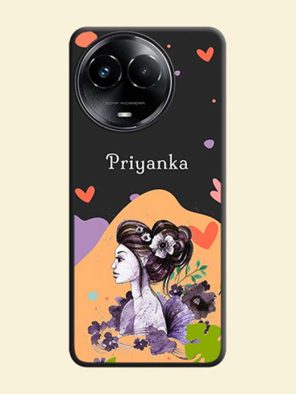 Namecase For Her With Fancy Lady Image On Space Black Custom Soft Matte Mobile Back Cover - Narzo 60X 5G