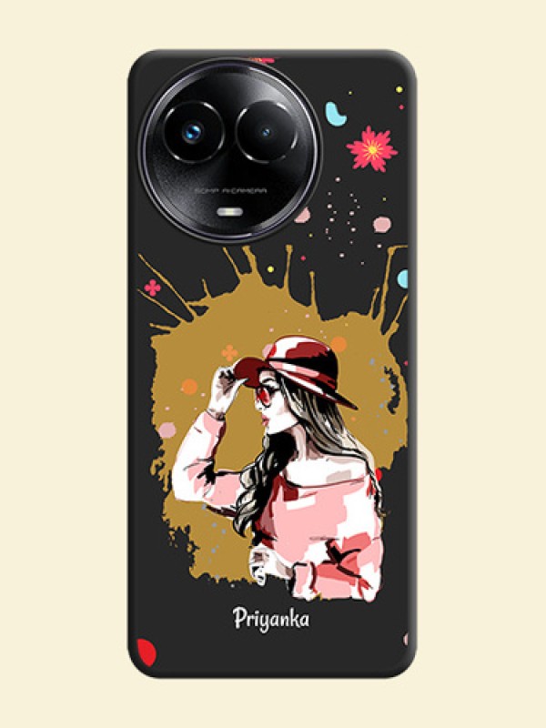 Mordern Lady With Color Splash Background With Custom Text On Space Black Custom Soft Matte Mobile Back Cover - Narzo 60X 5G