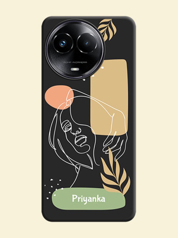 Custom Text With Line Art Of Women & Leaves Design On Space Black Custom Soft Matte Mobile Back Cover - Narzo 60X 5G