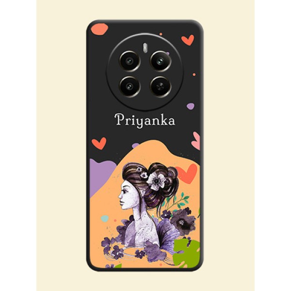 Namecase For Her With Fancy Lady Image On Space Black Personalized Soft Matte Phone Covers - Realme Narzo 70 5G Namecase For Her With Fancy Lady Image On Space Black Personalized Soft Matte Phone Covers - Realme Narzo 70 5G